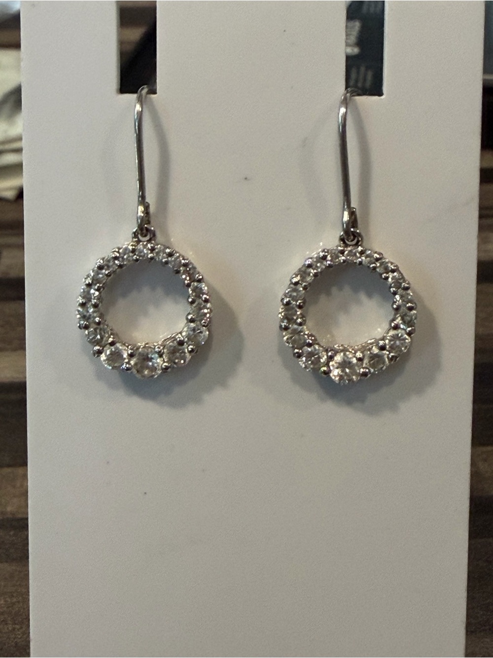 Sterling Silver Crystal Circle Drop Earrings - Unbranded